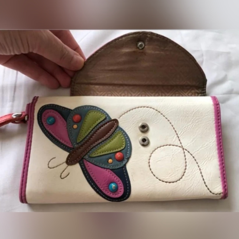Genuine Leather Butterfly Trifold Womens Wallet